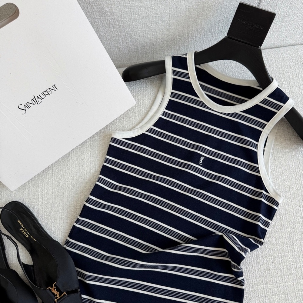 Yves Saint Laurent Navy & White Striped Tank Top ✨